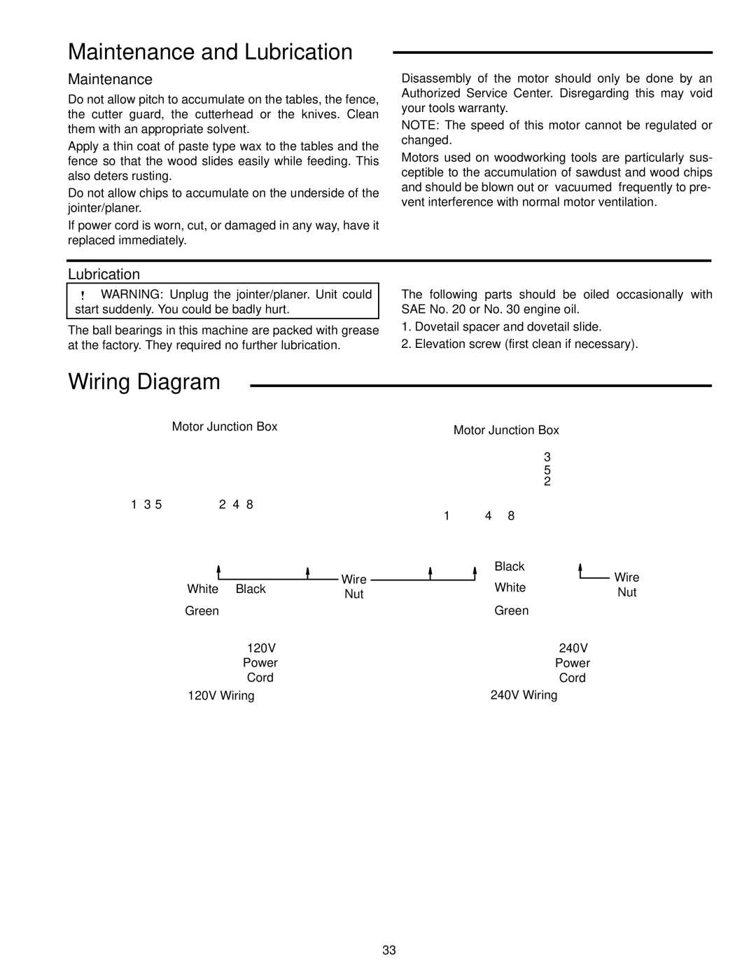 RIDGID JP0610 manual Maintenance and Lubrication, Wiring Diagram 