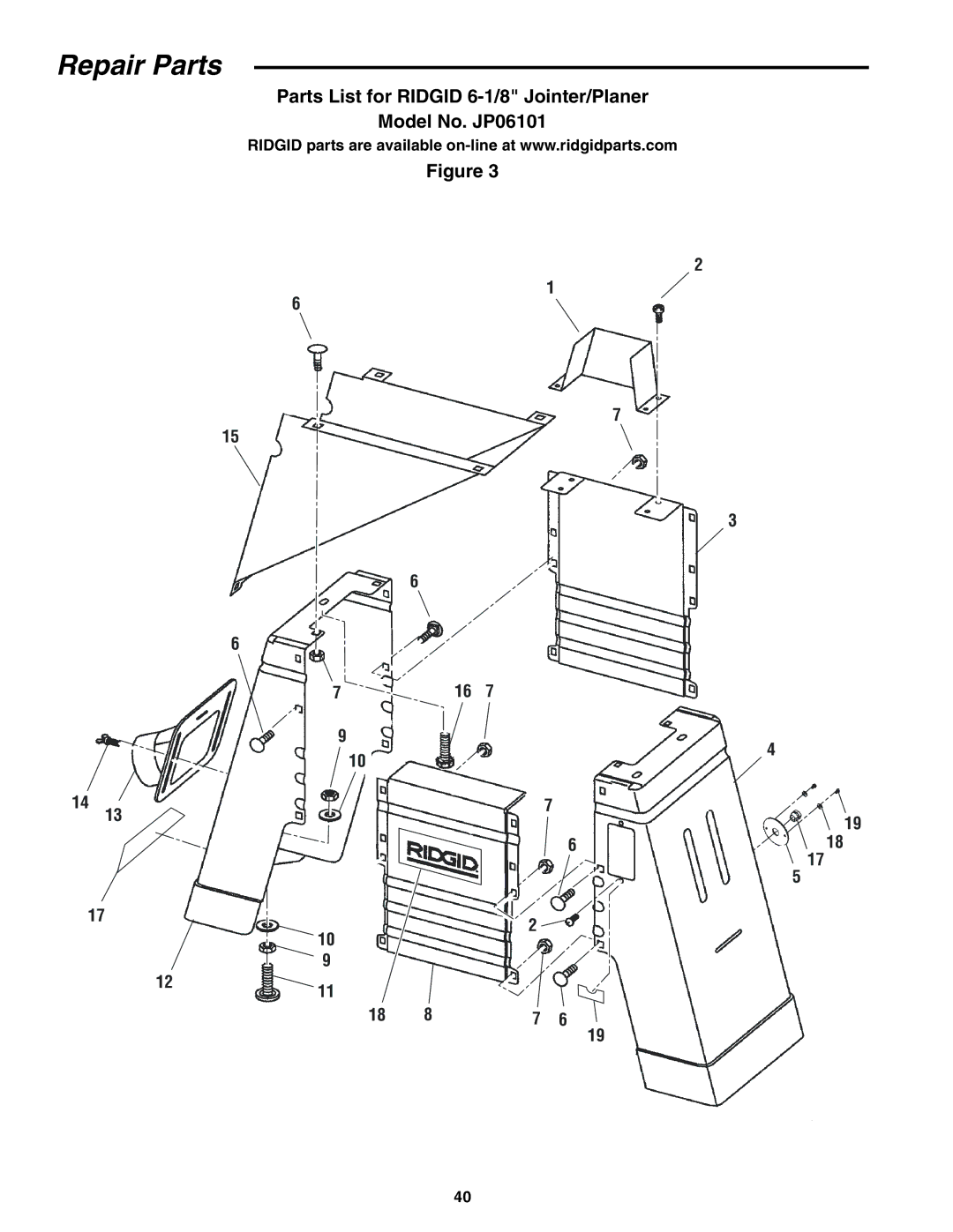 RIDGID JP06101 manual Repair Parts 