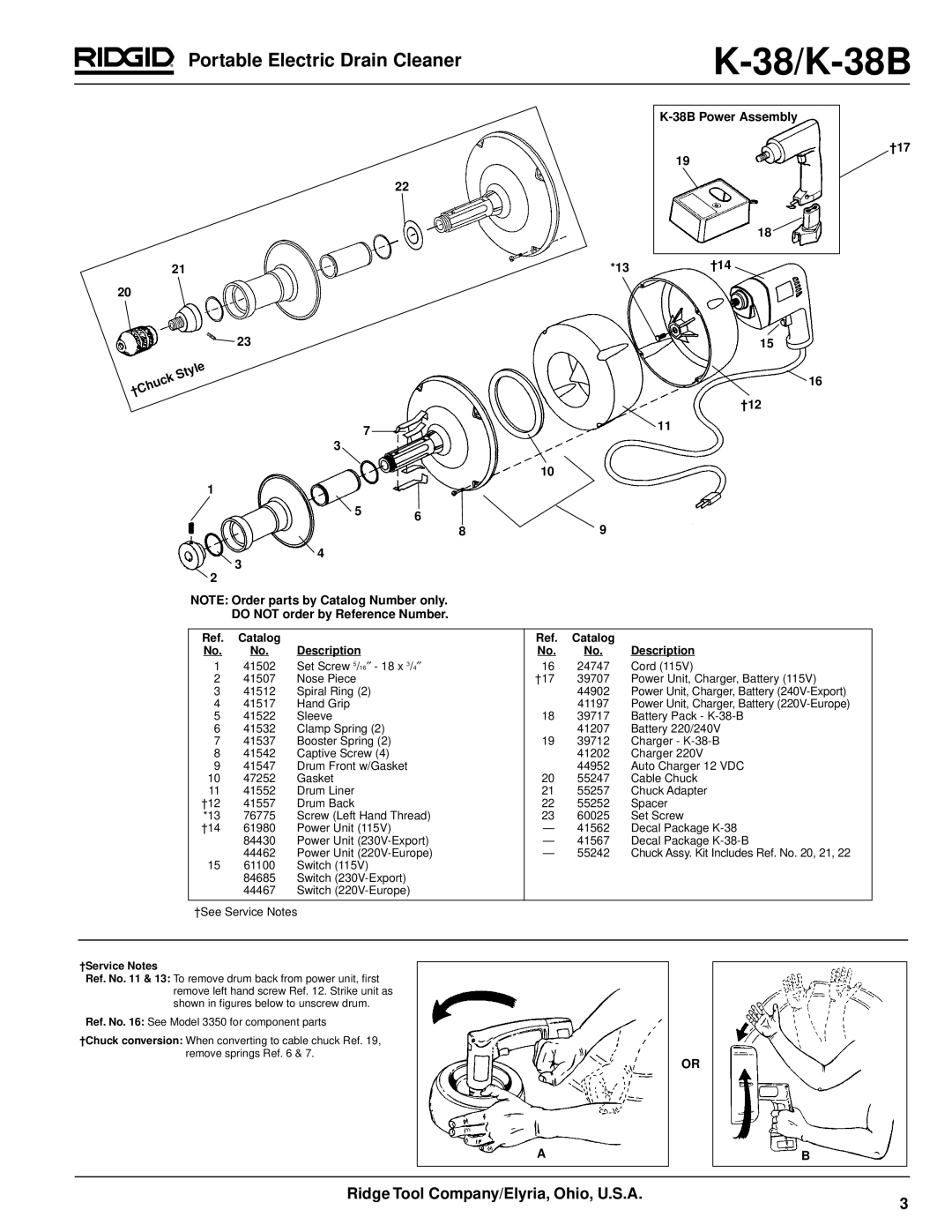 RIDGID manual 38/K-38B, Catalog Description 