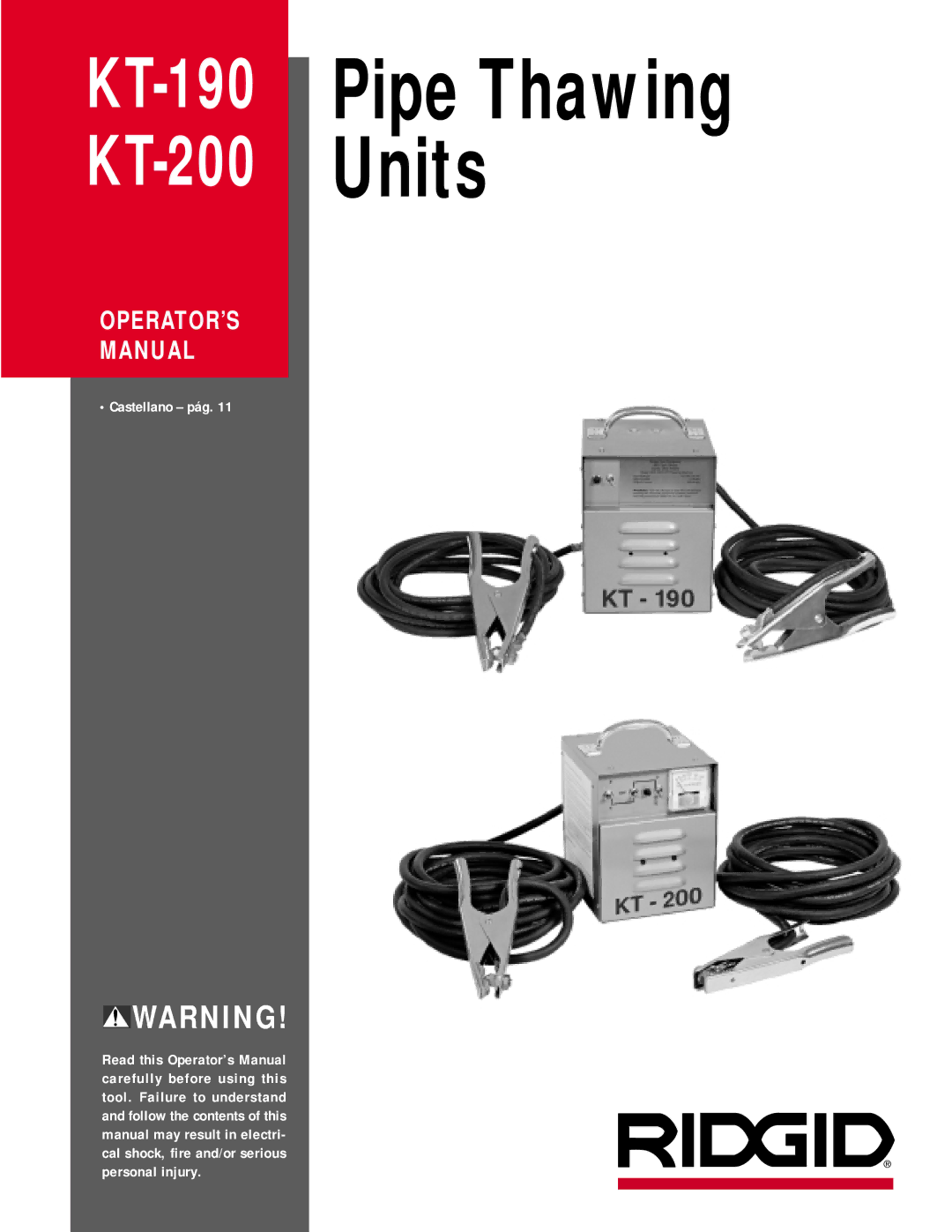 RIDGID kt-190 manual Pipe Thawing Units 