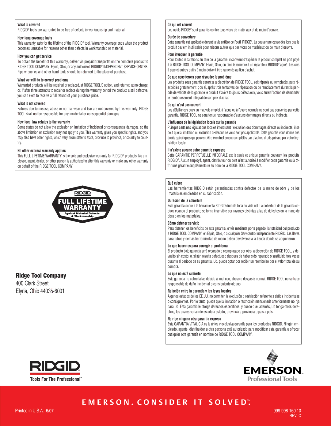 RIDGID Metal Detector manual E R S O N . C O N S I D E R I T S O L V E D 