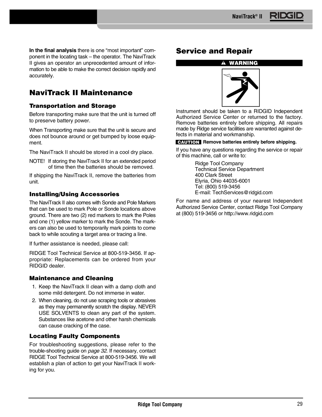 RIDGID Metal Detector manual NaviTrack II Maintenance, Service and Repair 