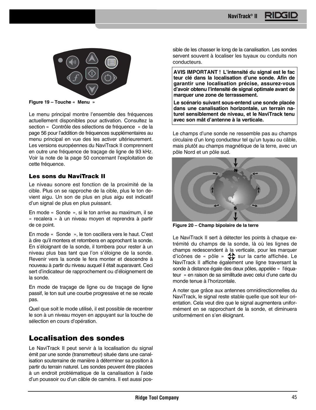 RIDGID Metal Detector manual Localisation des sondes, Les sons du NaviTrack 