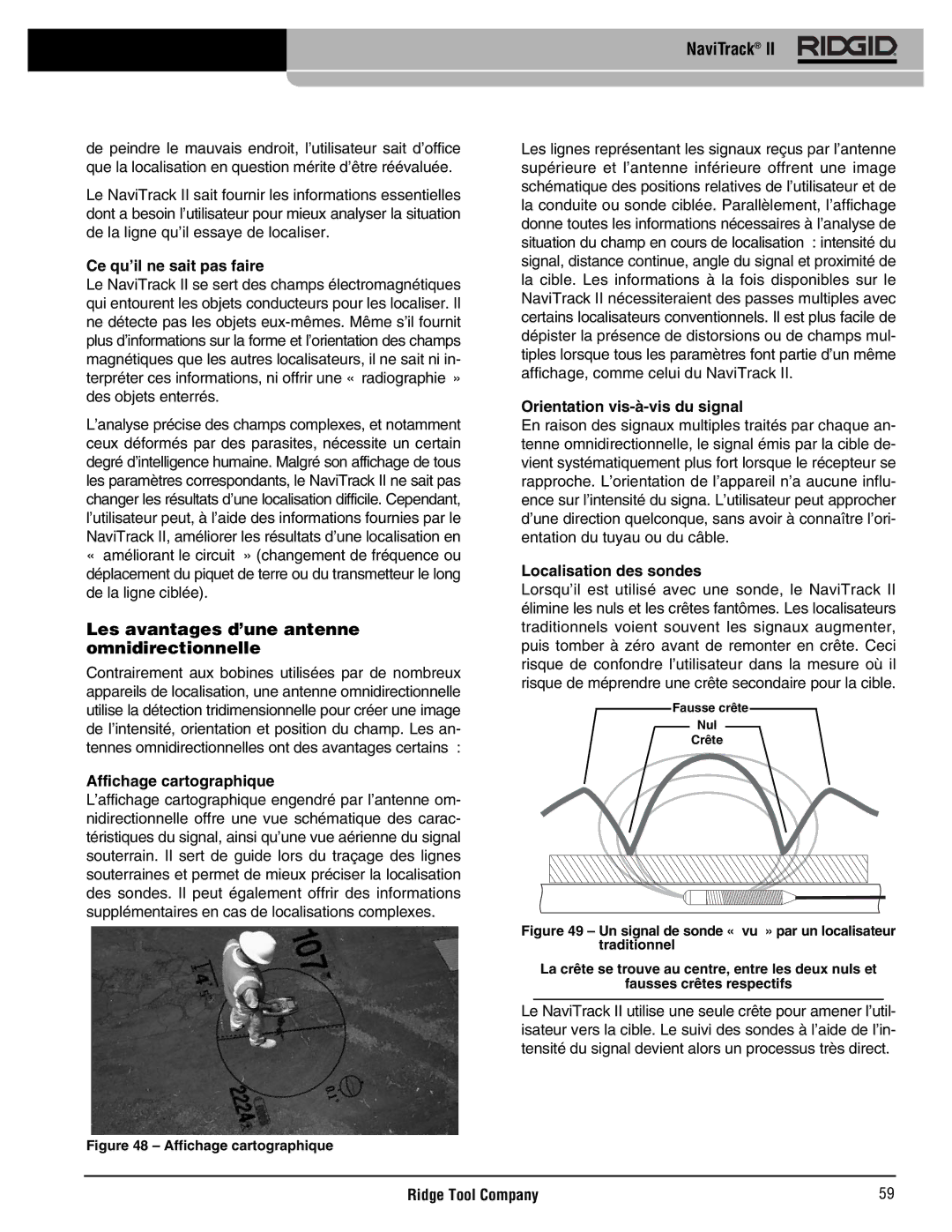 RIDGID Metal Detector Les avantages d’une antenne omnidirectionnelle, Ce qu’il ne sait pas faire, Affichage cartographique 