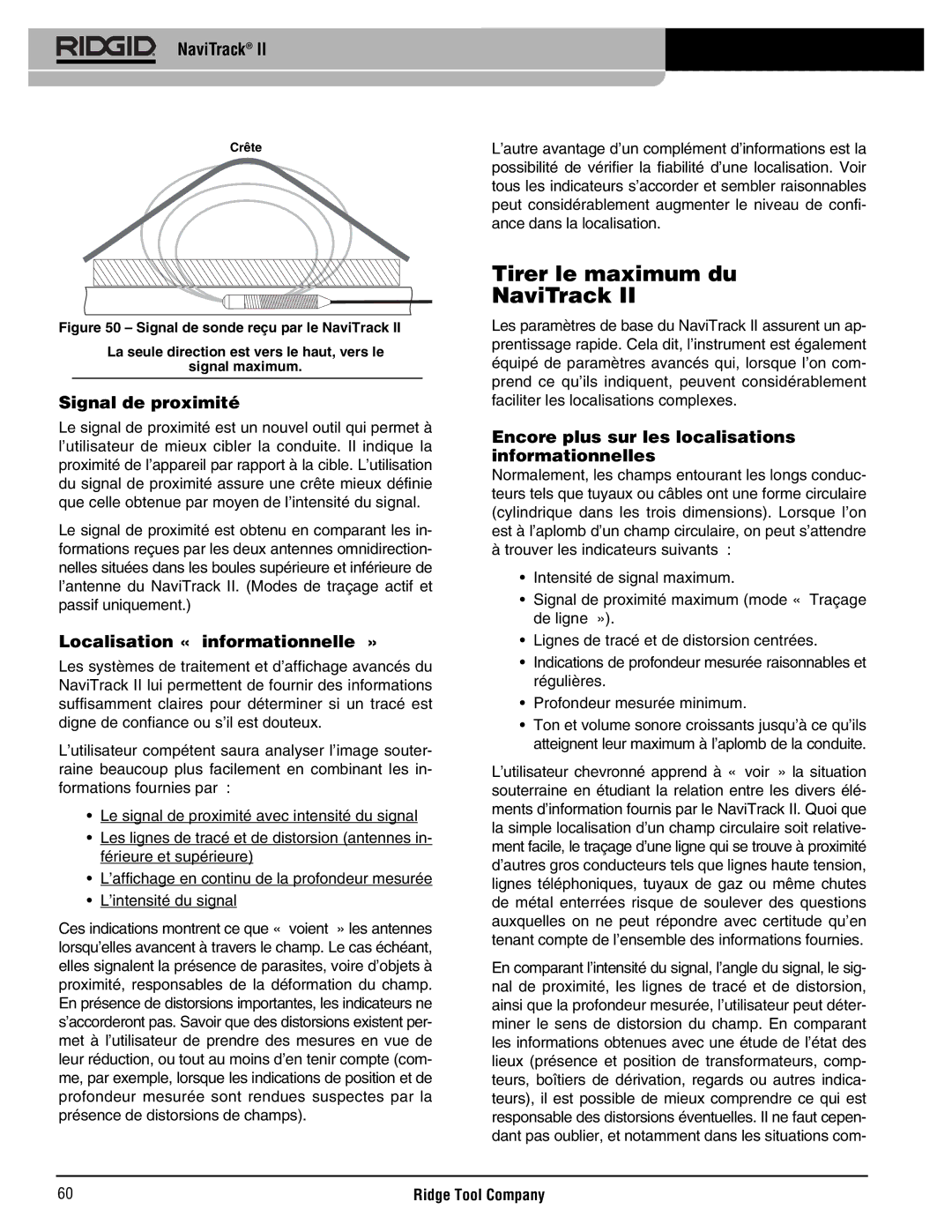 RIDGID Metal Detector manual Tirer le maximum du NaviTrack, Signal de proximité, Localisation « informationnelle » 