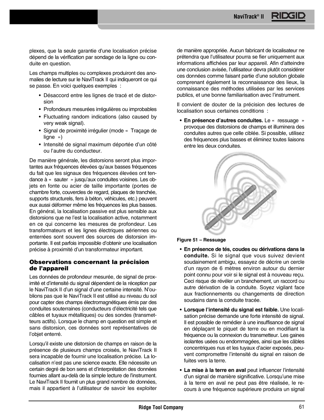 RIDGID Metal Detector manual Observations concernant la précision de l’appareil, Ressuage 