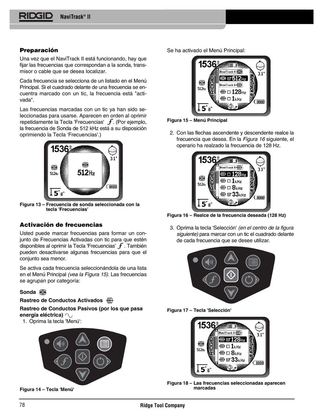 RIDGID Metal Detector manual NaviTrack Preparación, Activación de frecuencias 