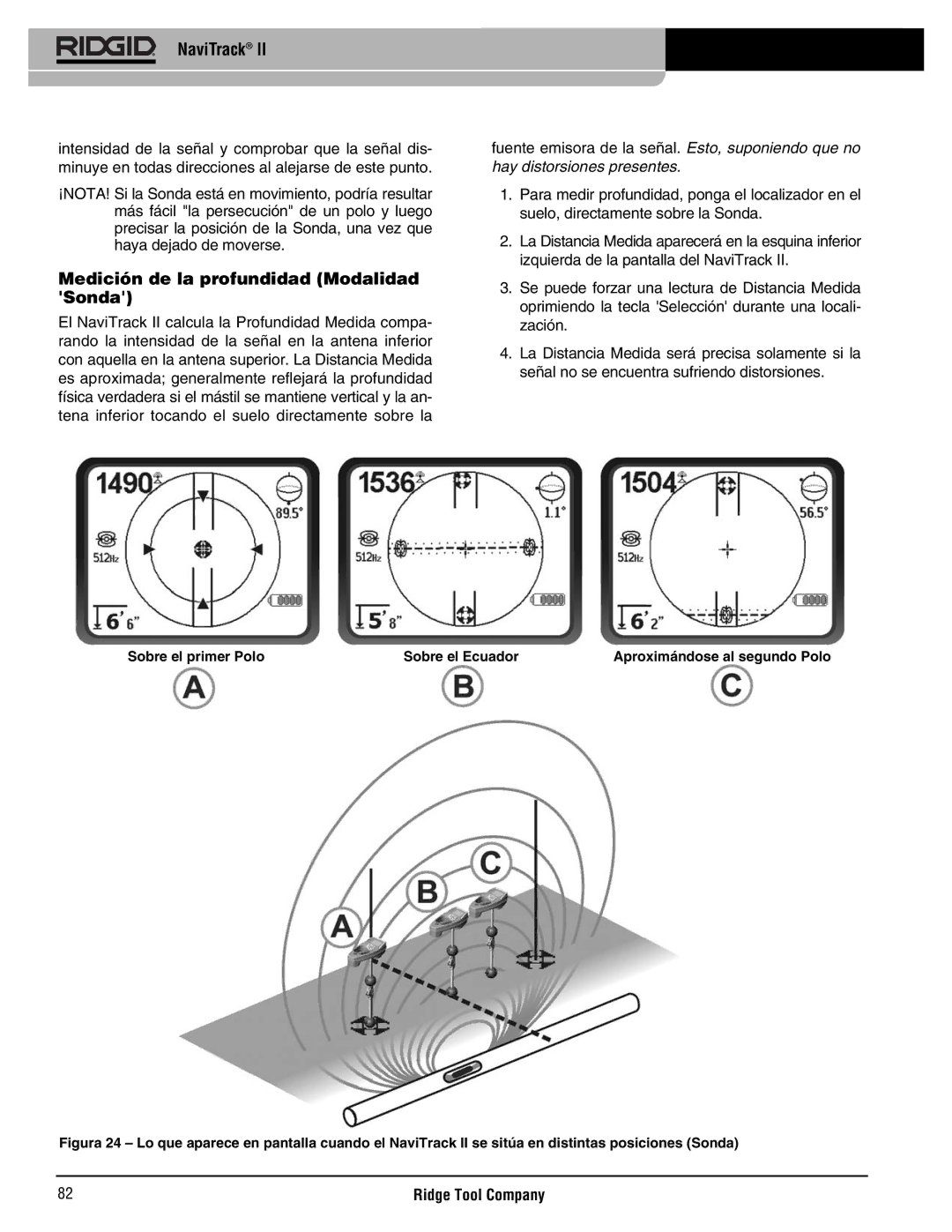 RIDGID Metal Detector manual Medición de la profundidad Modalidad Sonda 