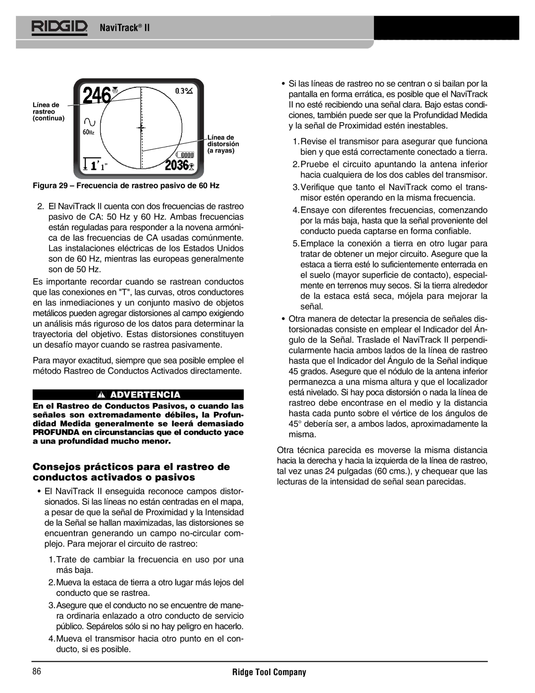 RIDGID Metal Detector manual Figura 29 Frecuencia de rastreo pasivo de 60 Hz 