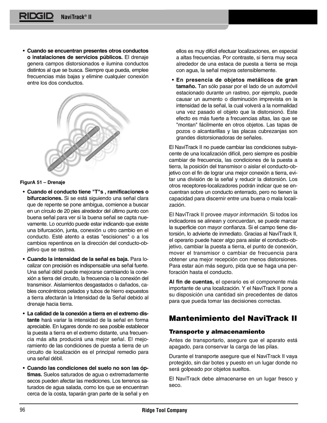 RIDGID Metal Detector manual Mantenimiento del NaviTrack, Transporte y almacenamiento 