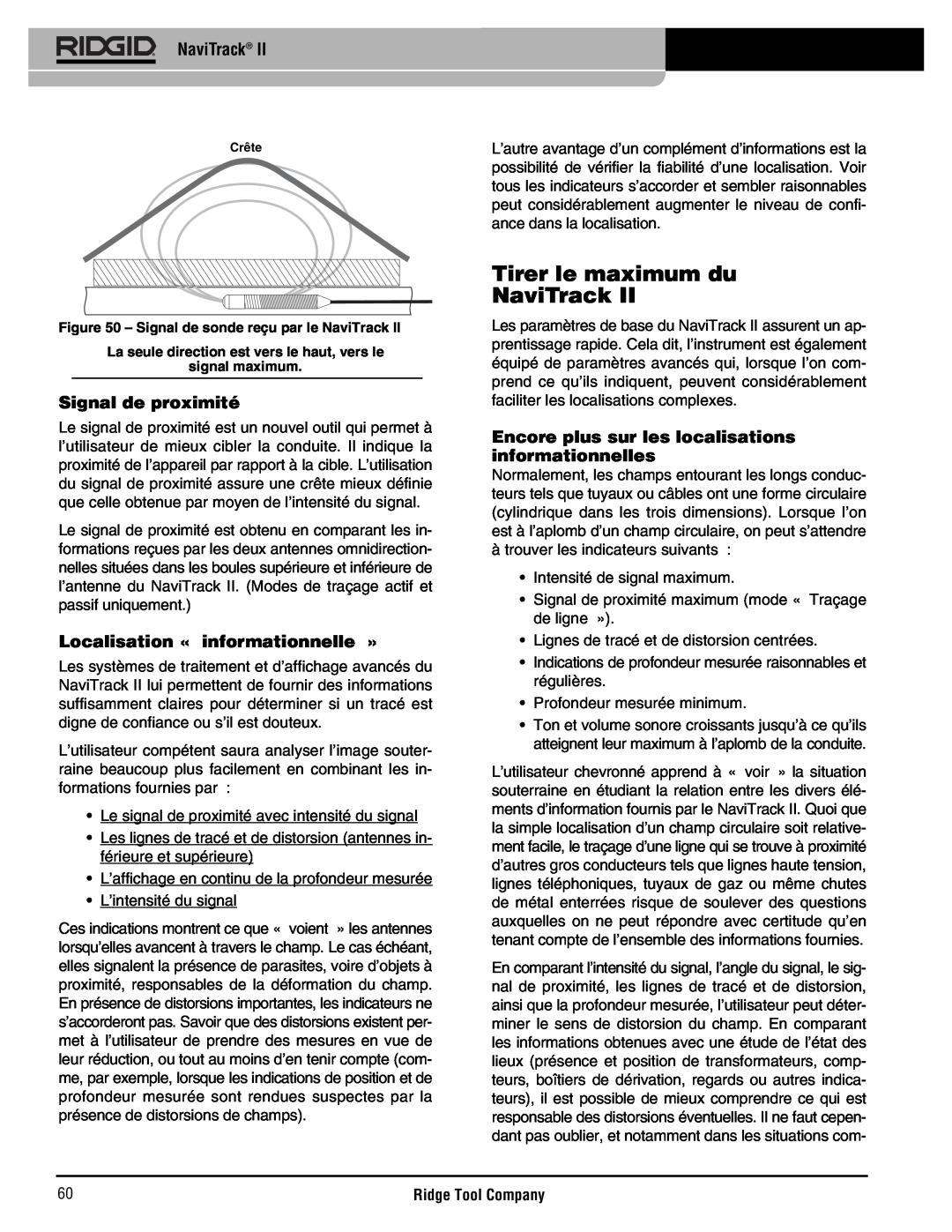 RIDGID Metal Detector manual Tirer le maximum du NaviTrack, Signal de proximité, Localisation « informationnelle » 