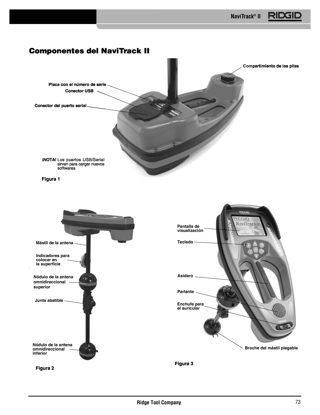 RIDGID Metal Detector manual Componentes del NaviTrack, Ridge Tool Company, Figura 