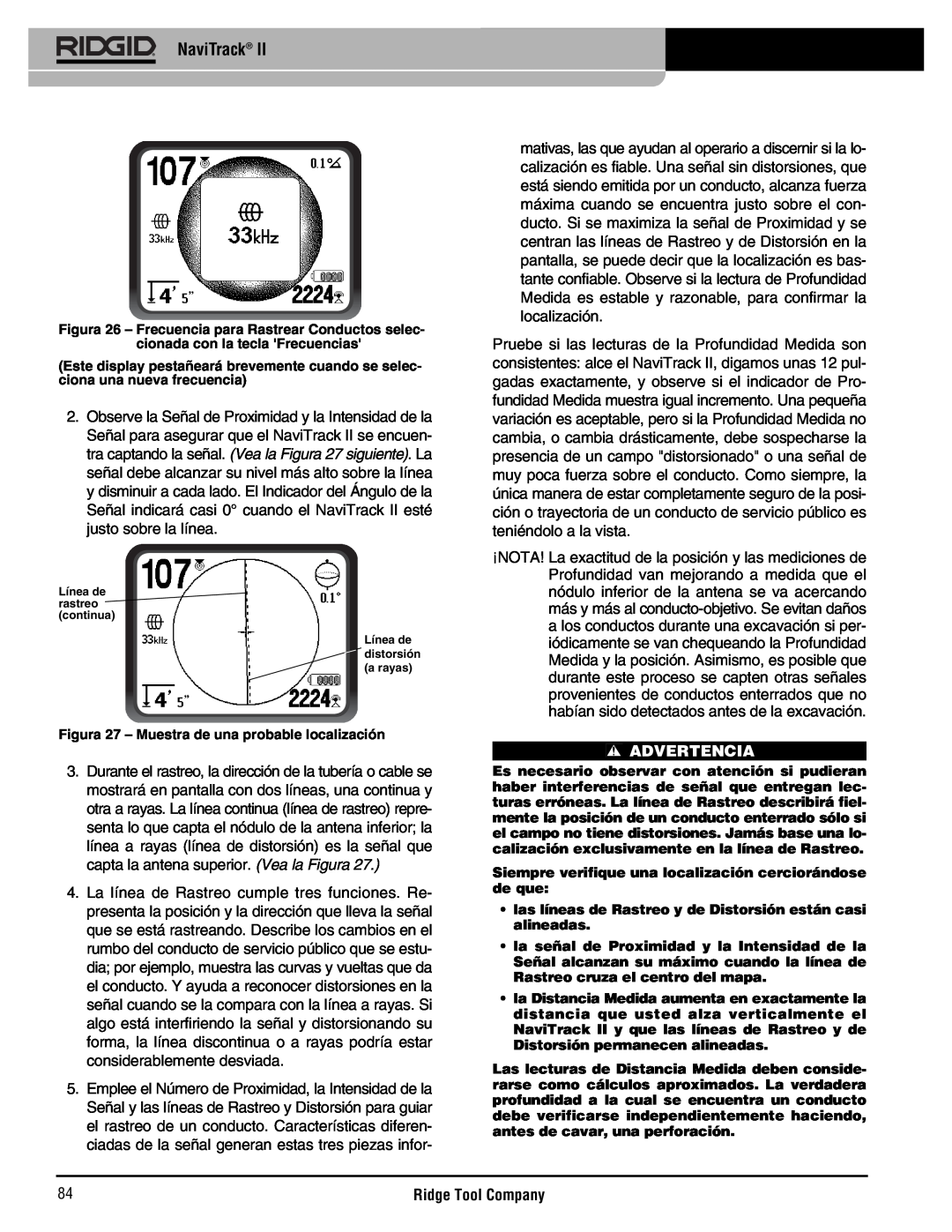 RIDGID Metal Detector manual NaviTrack, Advertencia, Figura 27 - Muestra de una probable localización 
