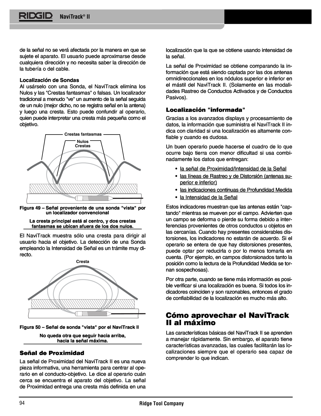 RIDGID Metal Detector manual Cómo aprovechar el NaviTrack II al máximo, Señal de Proximidad, Localización informada 