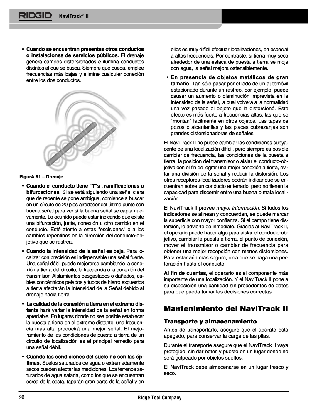 RIDGID Metal Detector manual Mantenimiento del NaviTrack, Transporte y almacenamiento 