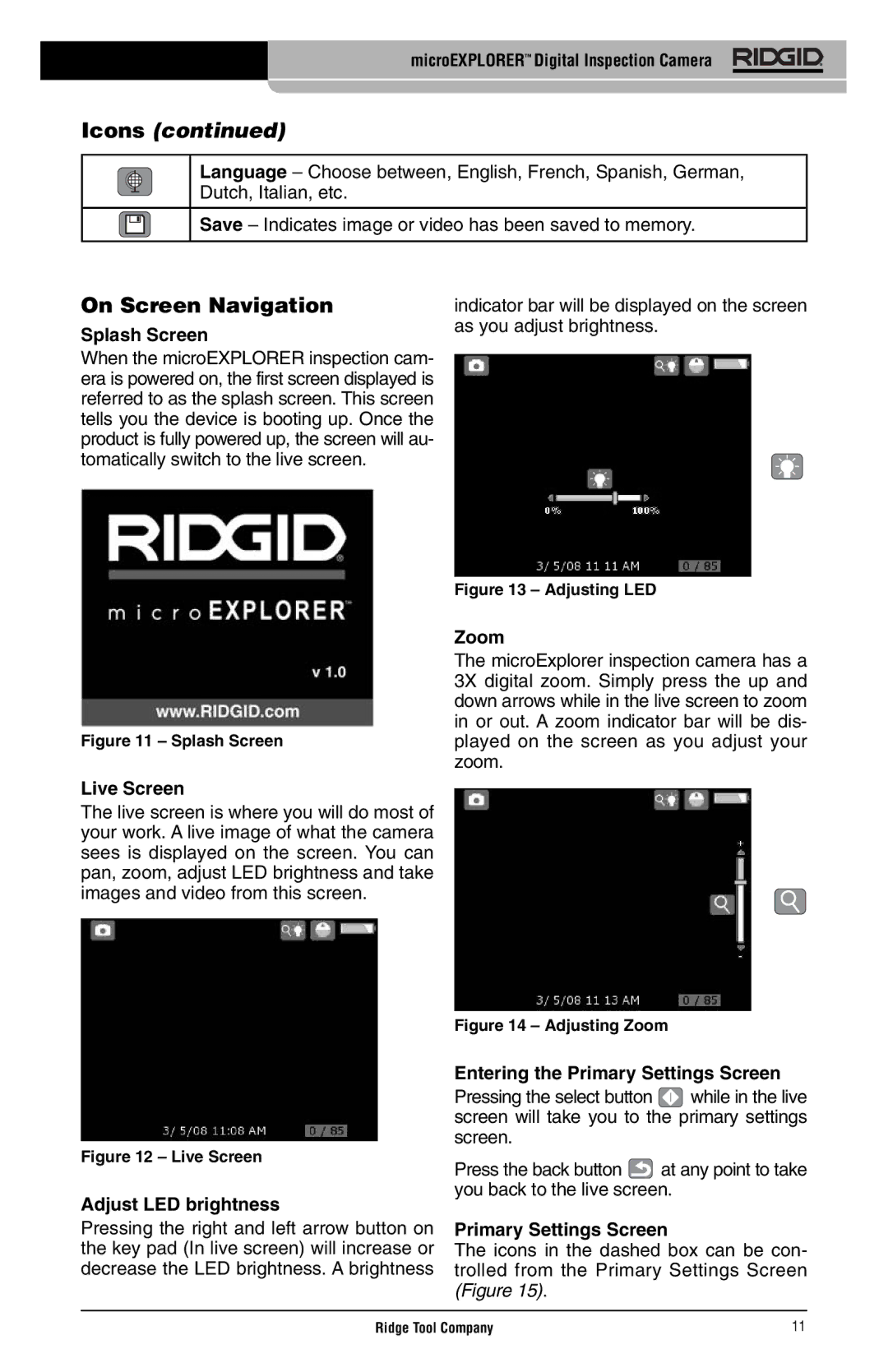 RIDGID microEXPLORER manual On Screen Navigation 