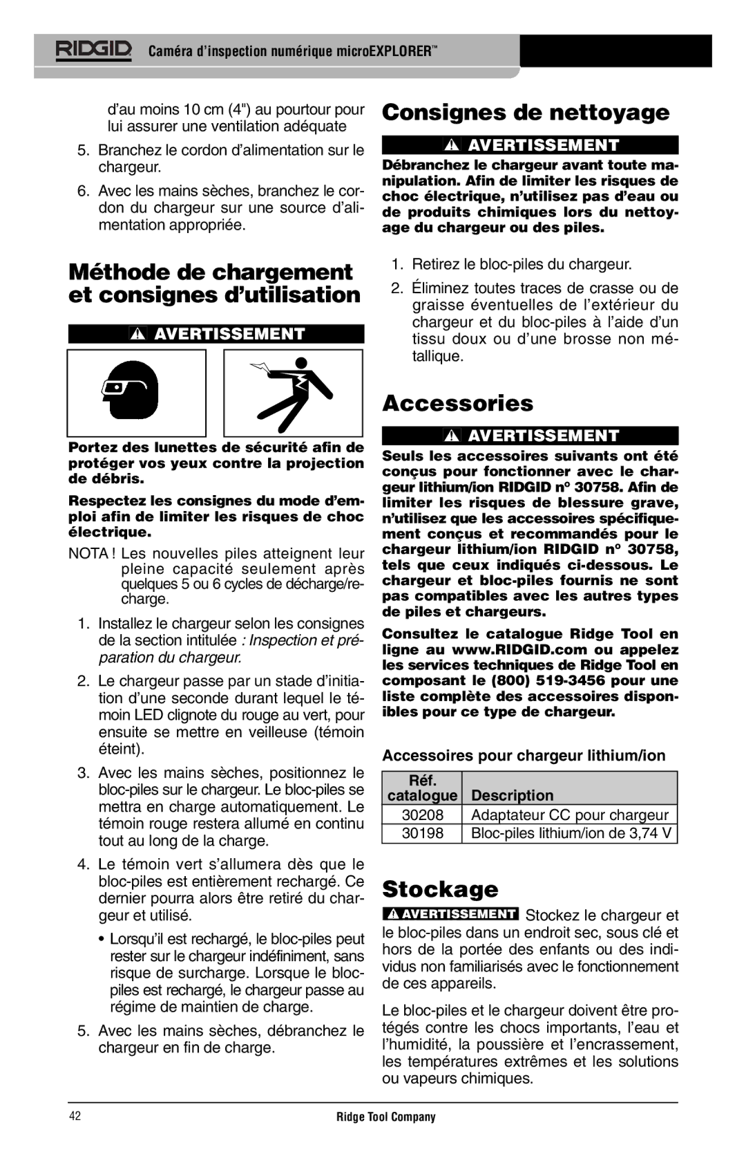 RIDGID microEXPLORER manual Méthode de chargement et consignes d’utilisation 