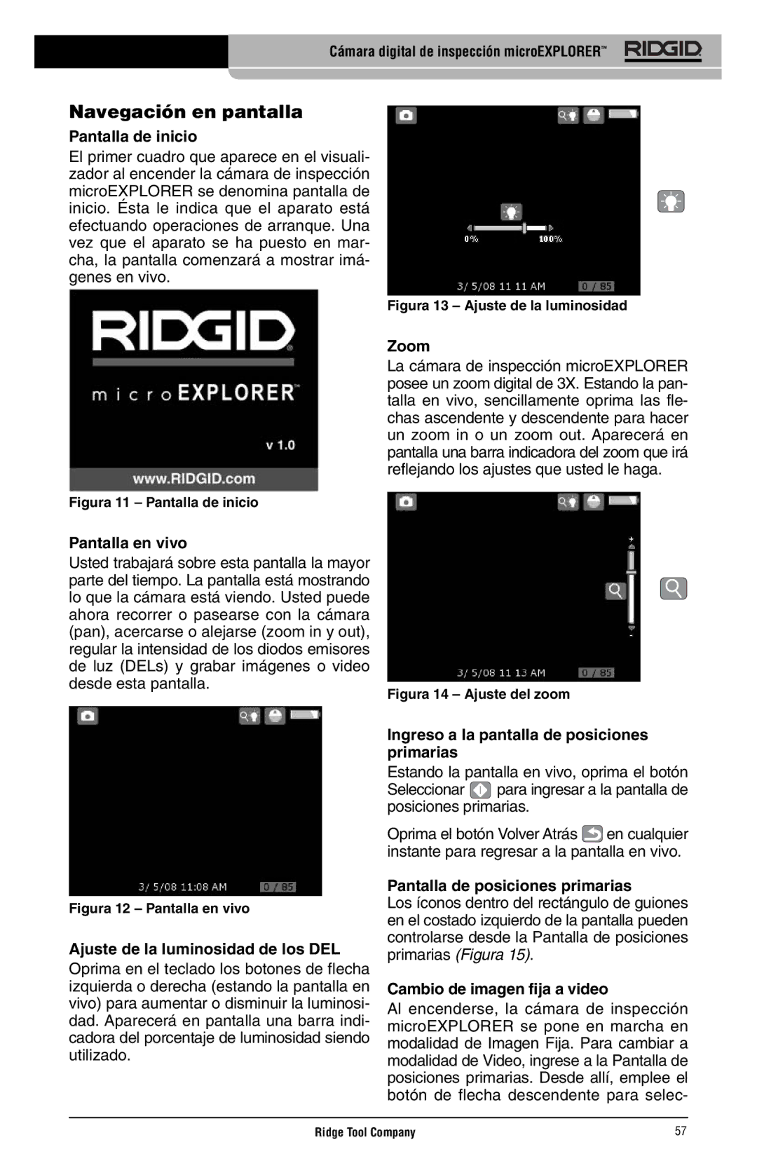 RIDGID microEXPLORER manual Navegación en pantalla 