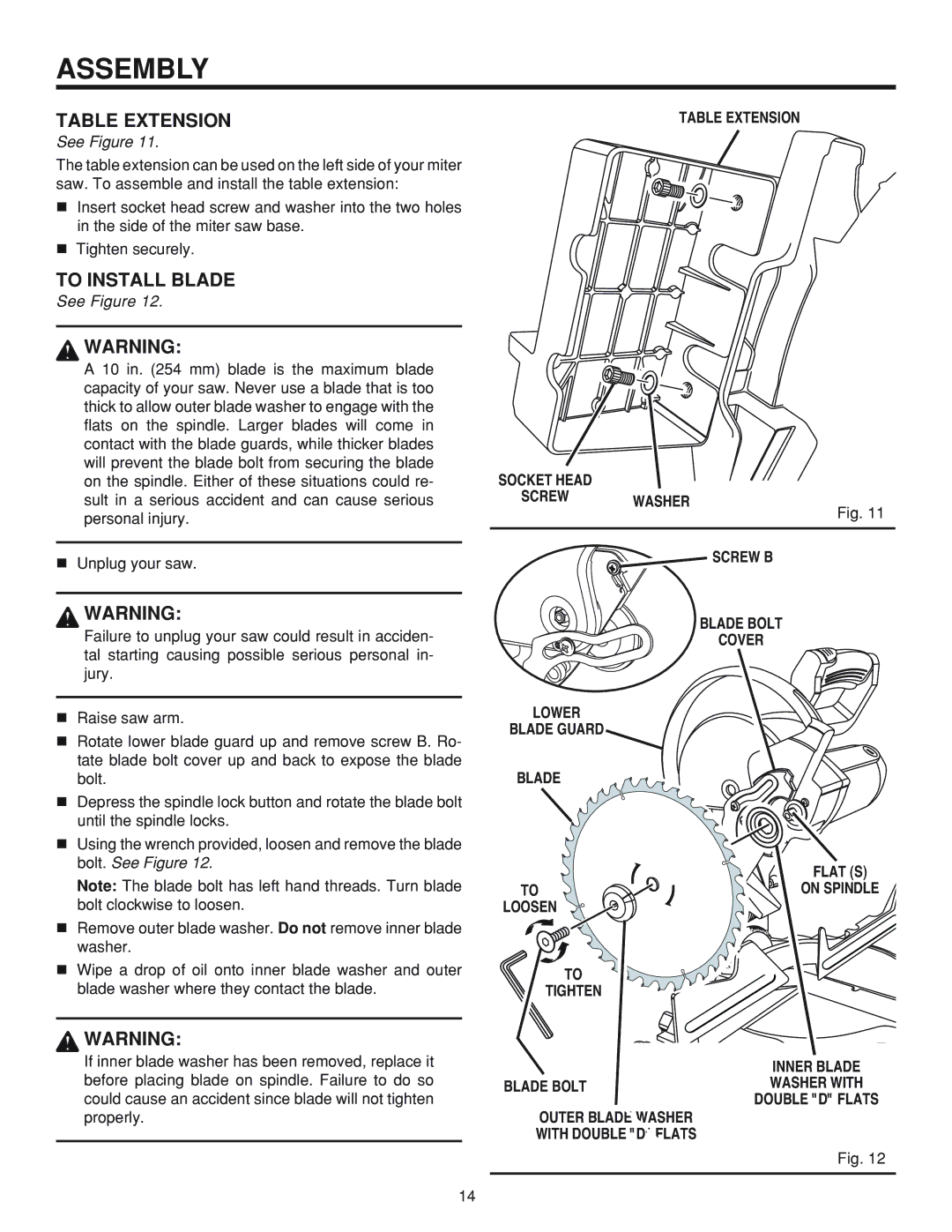 RIDGID MS 1065LZ manual Table Extension, To Install Blade 