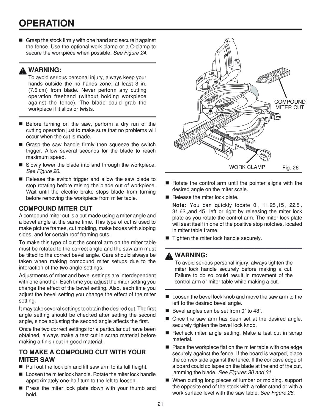 RIDGID MS 1065LZ manual To Make a Compound CUT with Your Miter SAW, Compound Miter CUT Work Clamp 