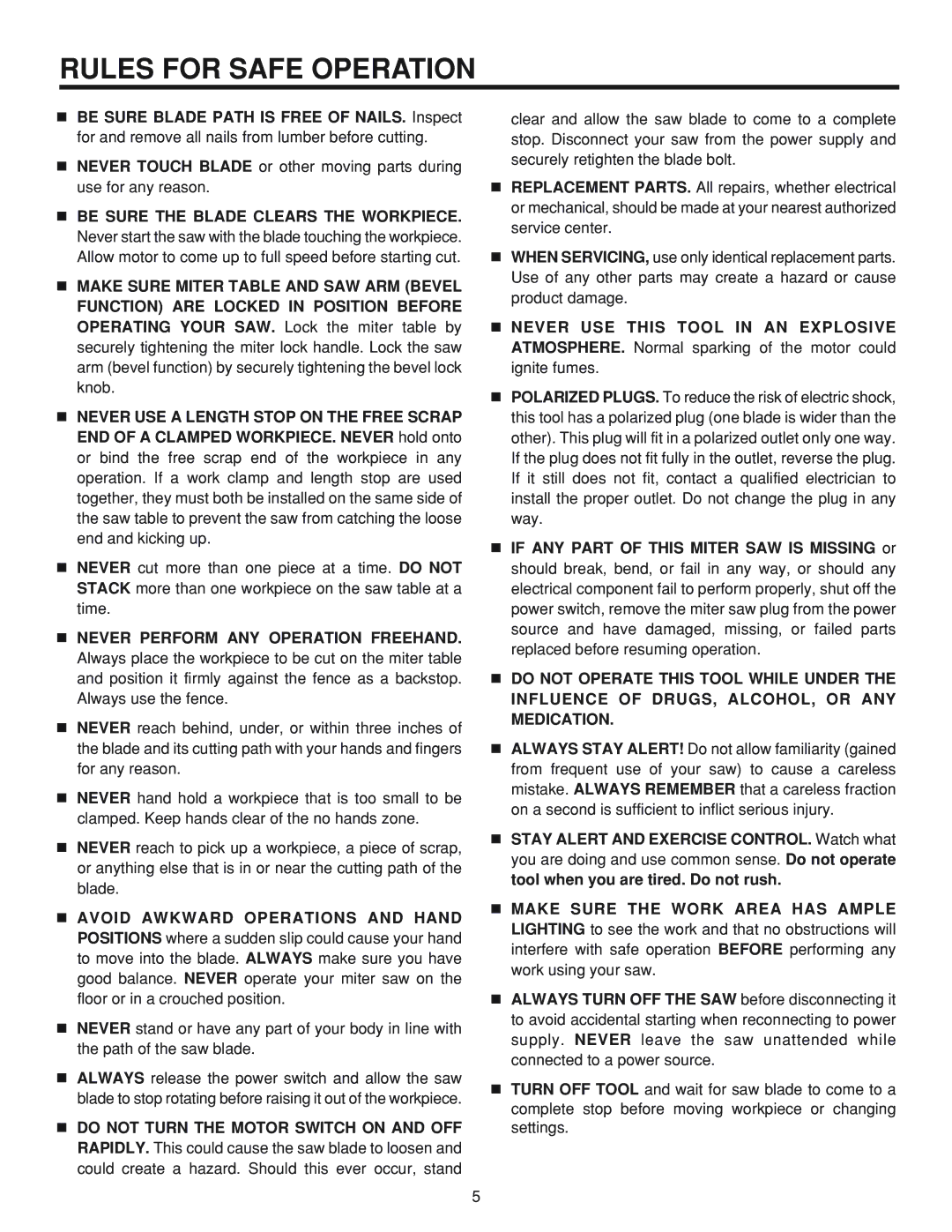 RIDGID MS 1065LZ manual Rules for Safe Operation 