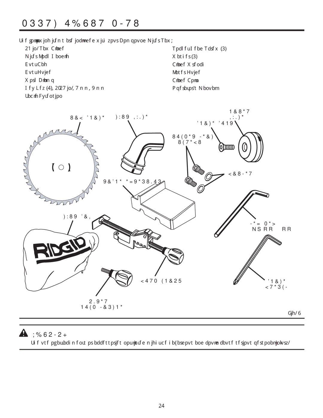 RIDGID MS1065LZA manual Loose Parts List, SAW Blade, Blade Wrench 