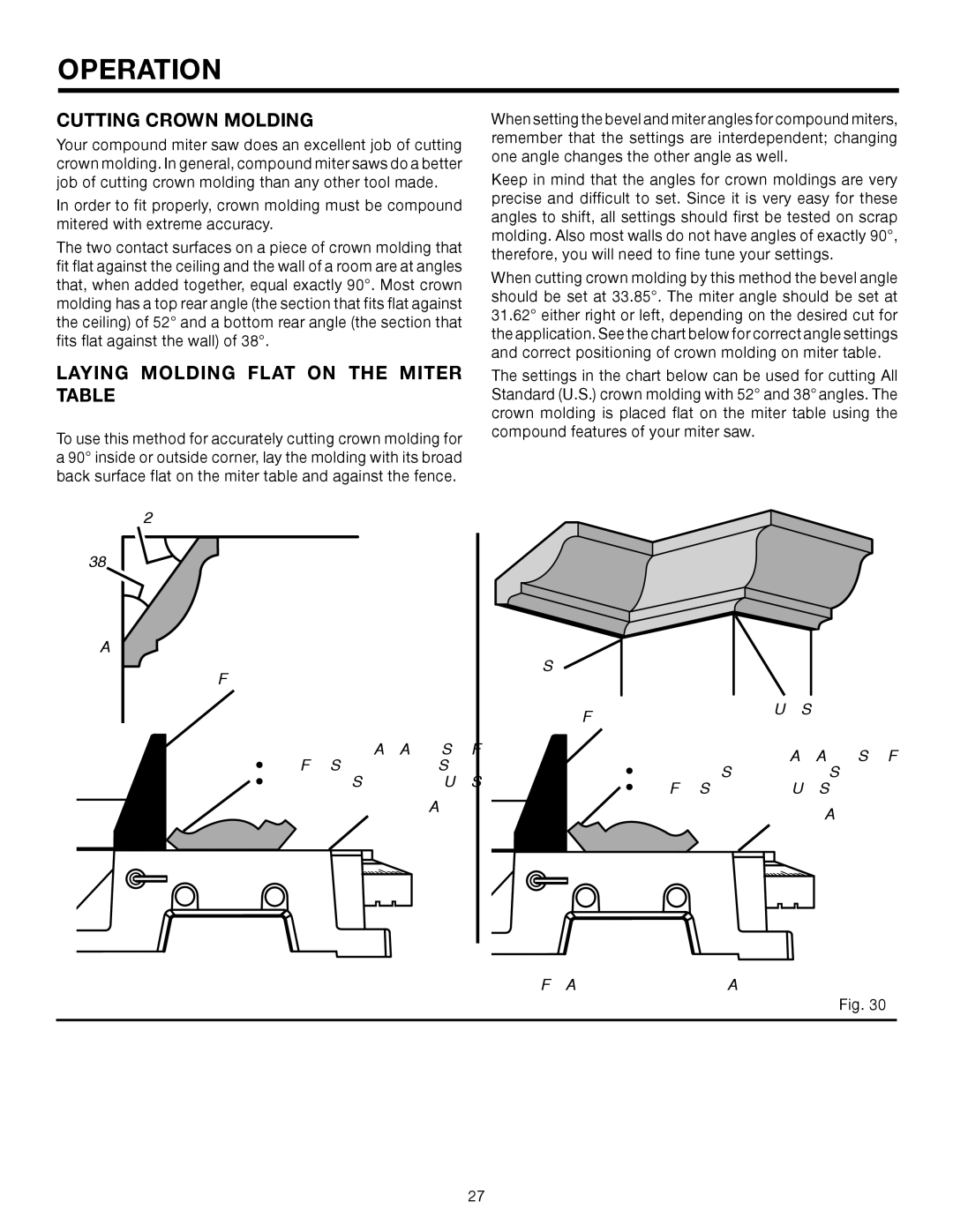 RIDGID MS1065LZA manual Cutting Crown Molding, Laying Molding Flat on the Miter Table 