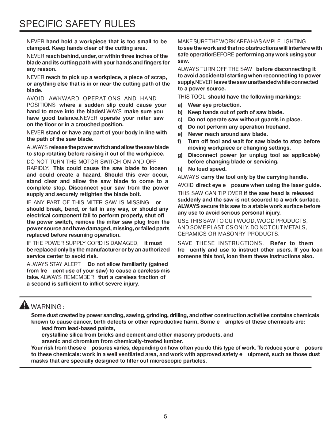 RIDGID MS1065LZA manual Specific Safety Rules 