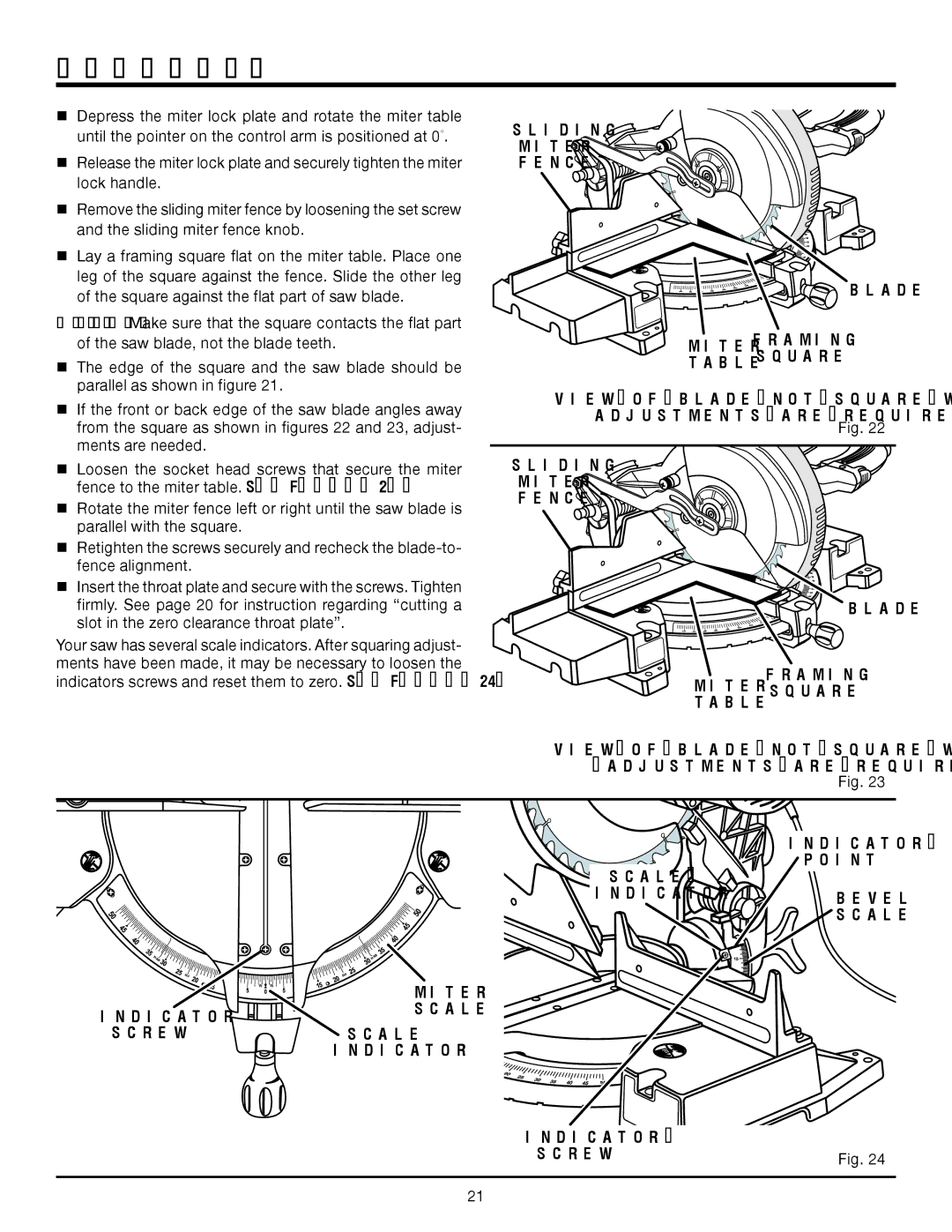 RIDGID MS1250LZ manual Adjustments are Required Sliding Miter Fence Blade 