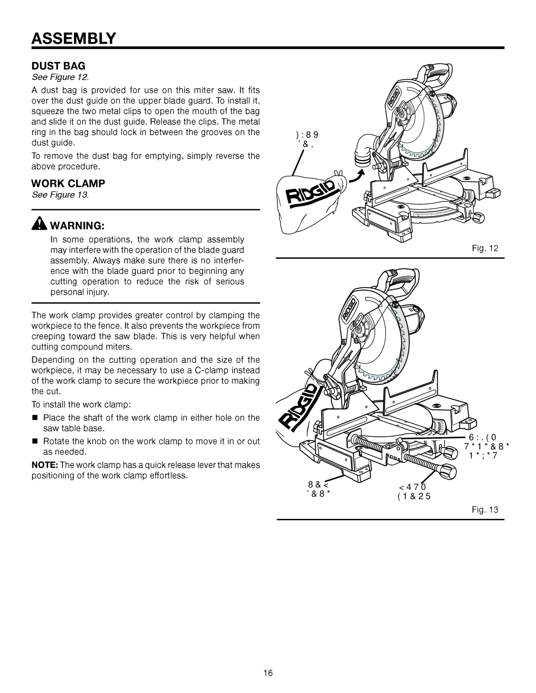 RIDGID MS1250LZ1 manual Dust BAG, Work Clamp, Quick, Saw, Base 