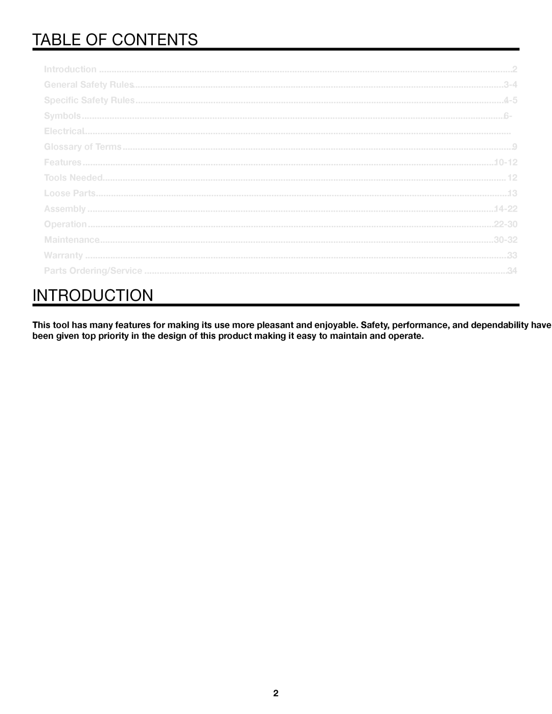 RIDGID MS1250LZ1 manual Table of Contents, Introduction 