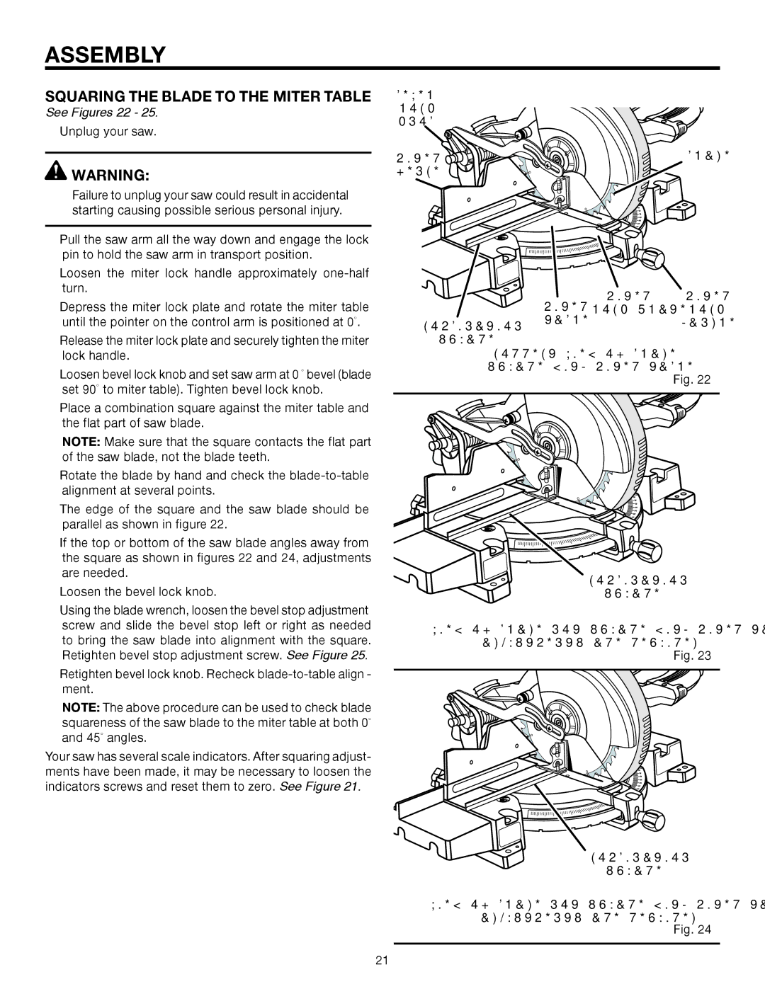 RIDGID MS1250LZ1 manual Squaring the Blade to the Miter Table, See Figures 22, Lock Knob, Combination 