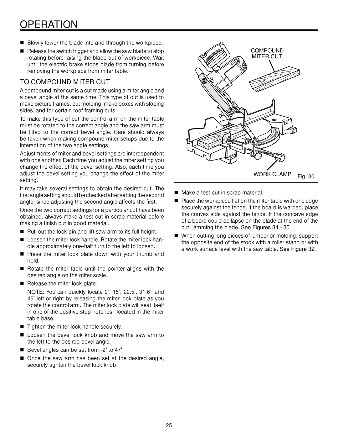 RIDGID MS1250LZA manual To Compound Miter Cut, Work Clamp 