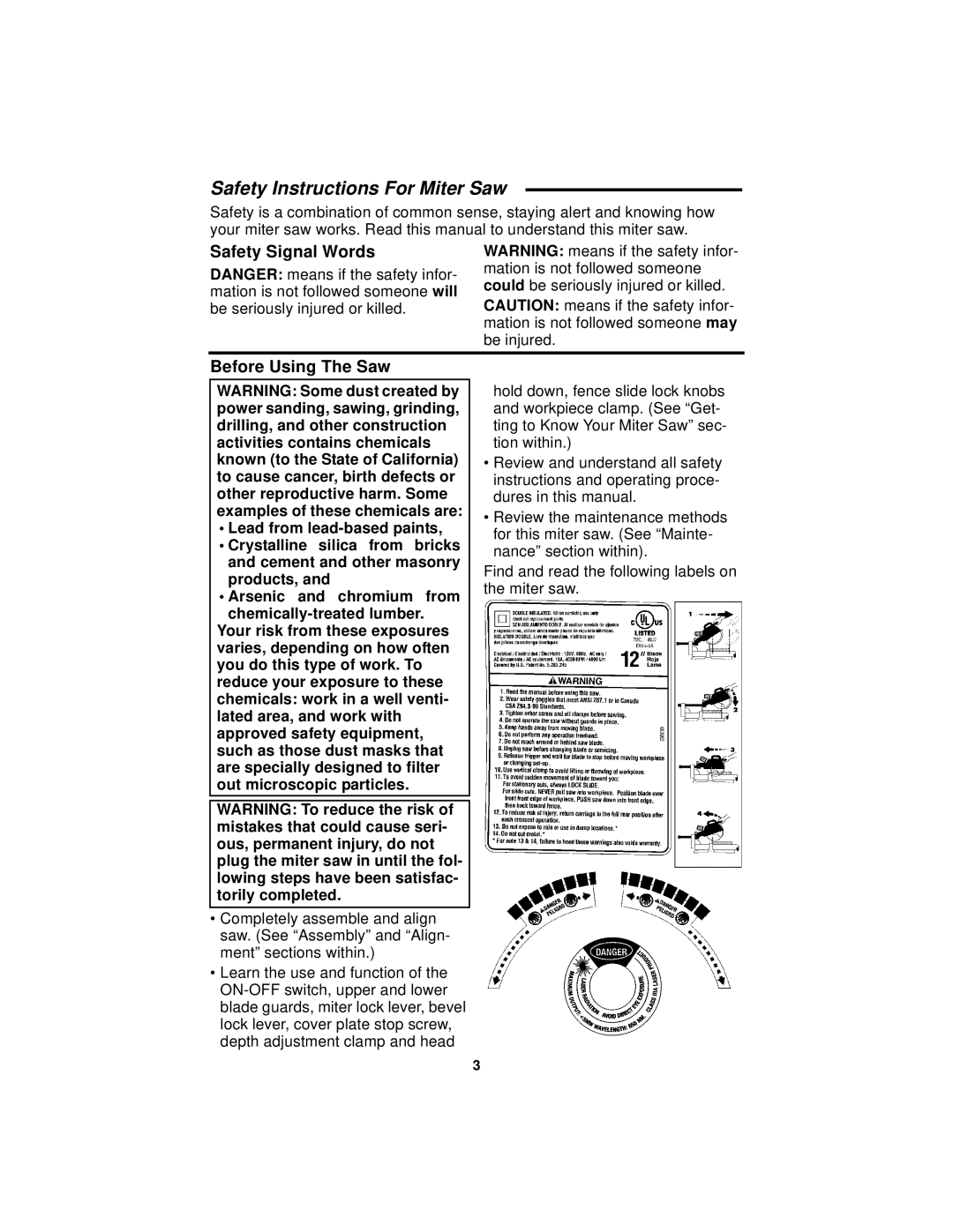 RIDGID MS1290LZ manual Safety Instructions For Miter Saw, Safety Signal Words Before Using The Saw 