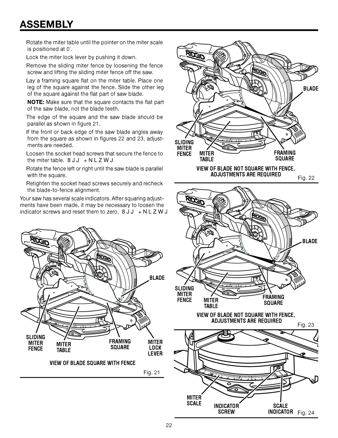 RIDGID MS1290LZ1 manual View of Blade Square with Fence Miter Scale, Indicator Fig 