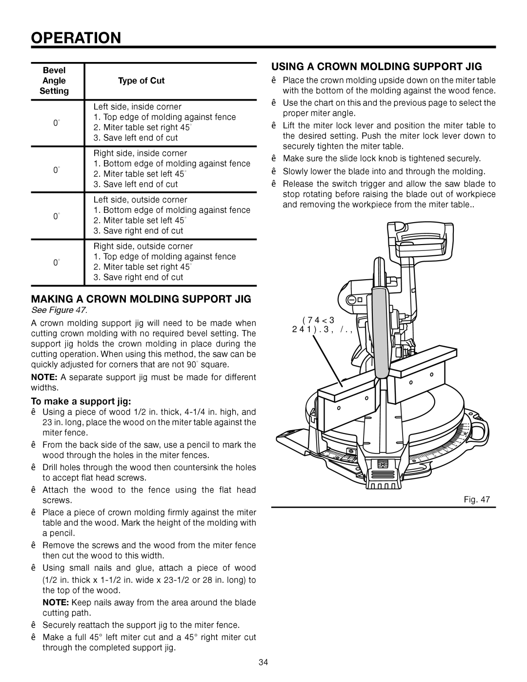 RIDGID MS1290LZ1 manual Making a Crown Molding Support JIG, Using a Crown Molding Support JIG, Crown Molding JIG 