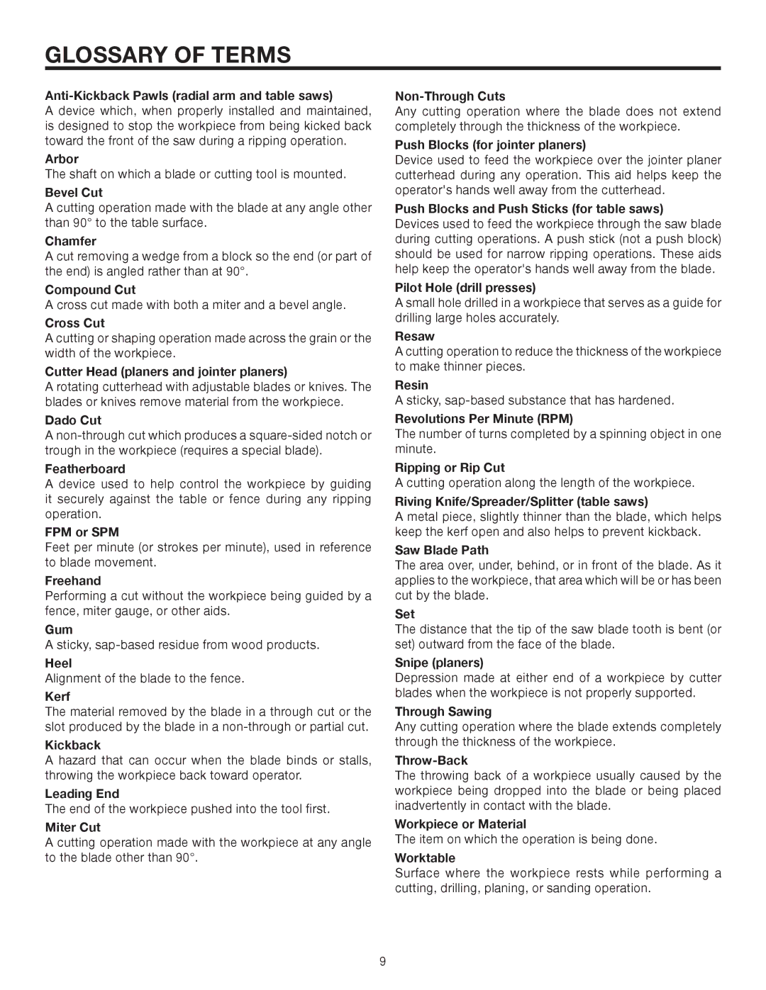 RIDGID MS1290LZA manual Glossary of Terms 