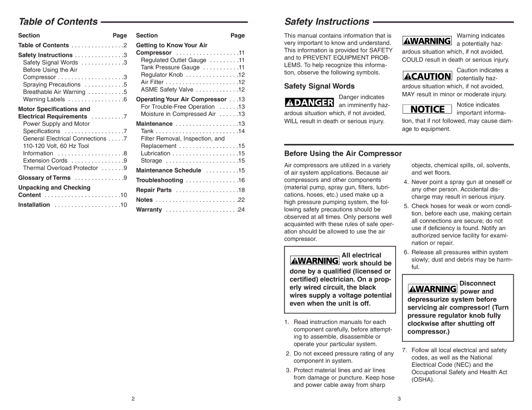 RIDGID OF45150 manual Table of Contents, Safety Instructions 