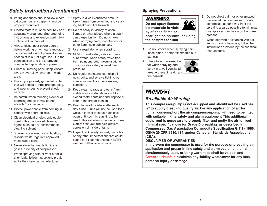 RIDGID OF45150 manual Breathable Air Warning, Spraying Precautions 