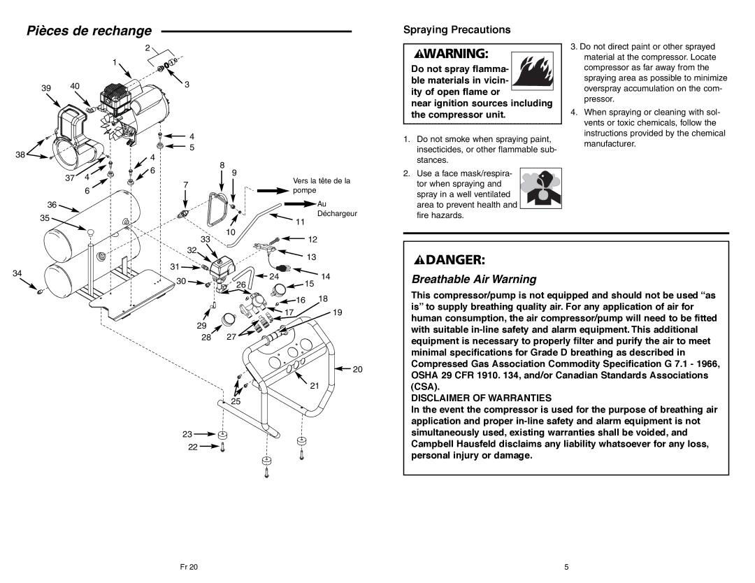 RIDGID OF45150B manual Breathable Air Warning, Spraying Precautions 