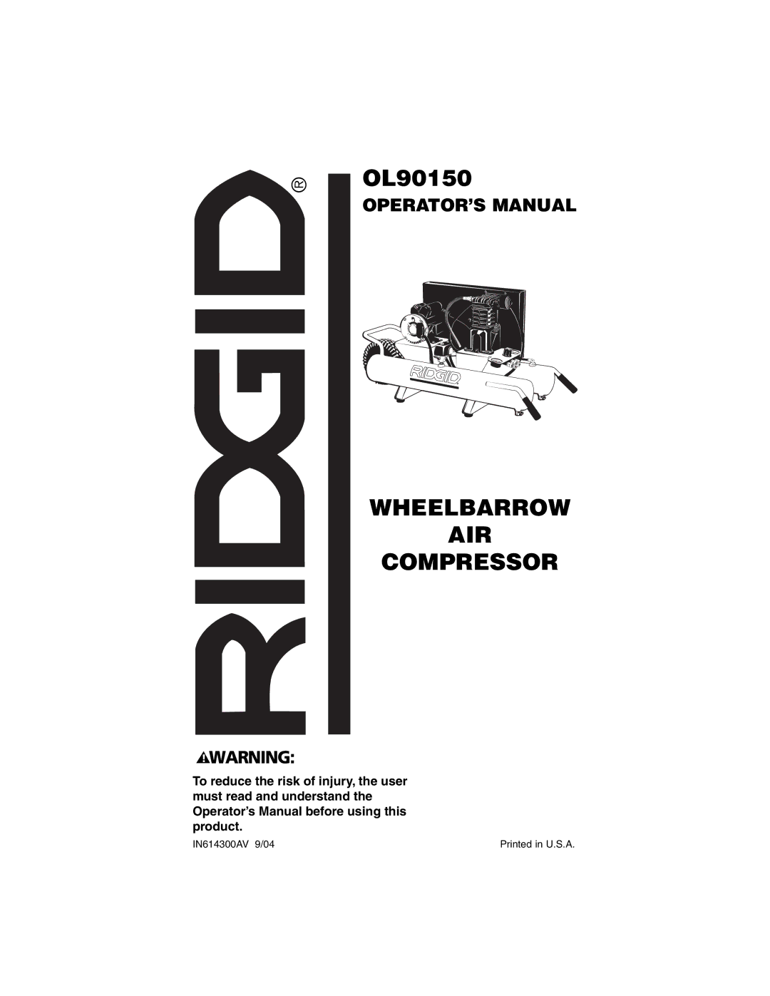 RIDGID OL90150 manual Wheelbarrow AIR Compressor 