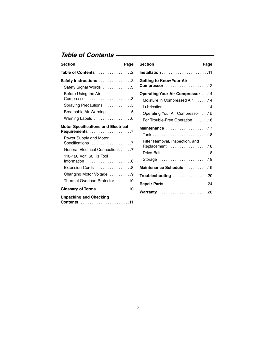 RIDGID OL90150 manual Table of Contents 