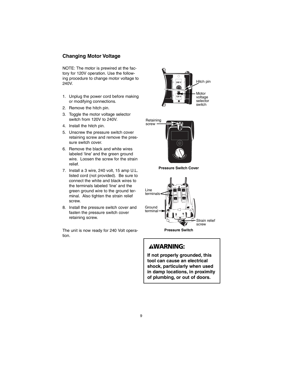 RIDGID OL90150 manual Changing Motor Voltage 