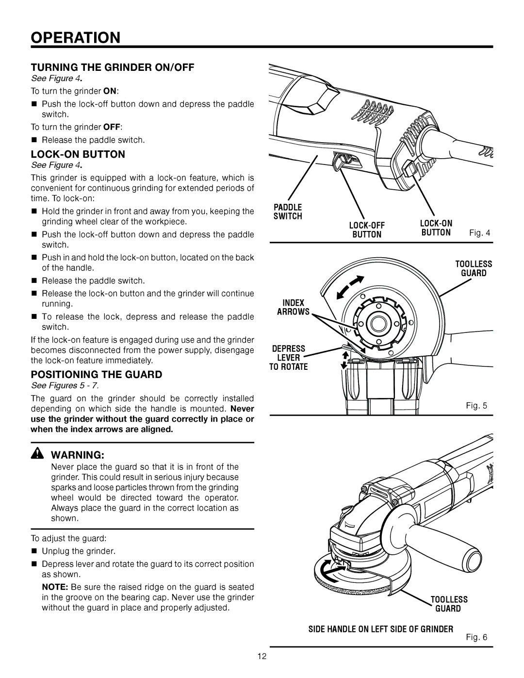 RIDGID R1001 manual Turning the Grinder ON/OFF, Positioning the Guard 