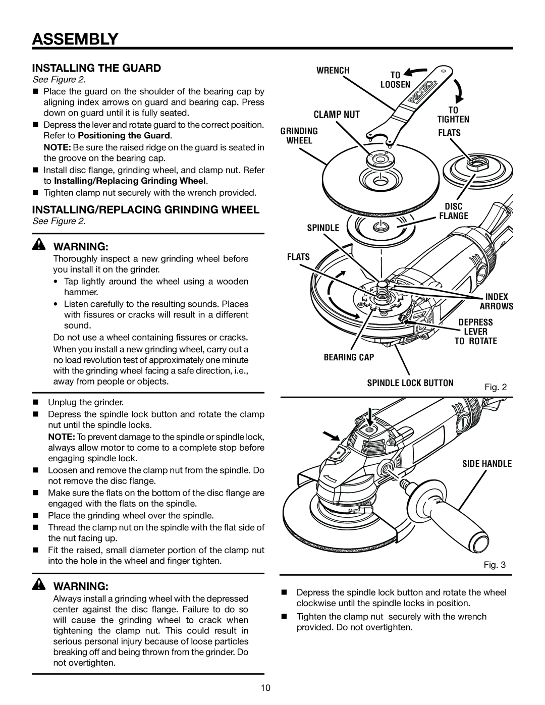 RIDGID R1020 manual Installing the Guard, INSTALLING/replacing Grinding Wheel 