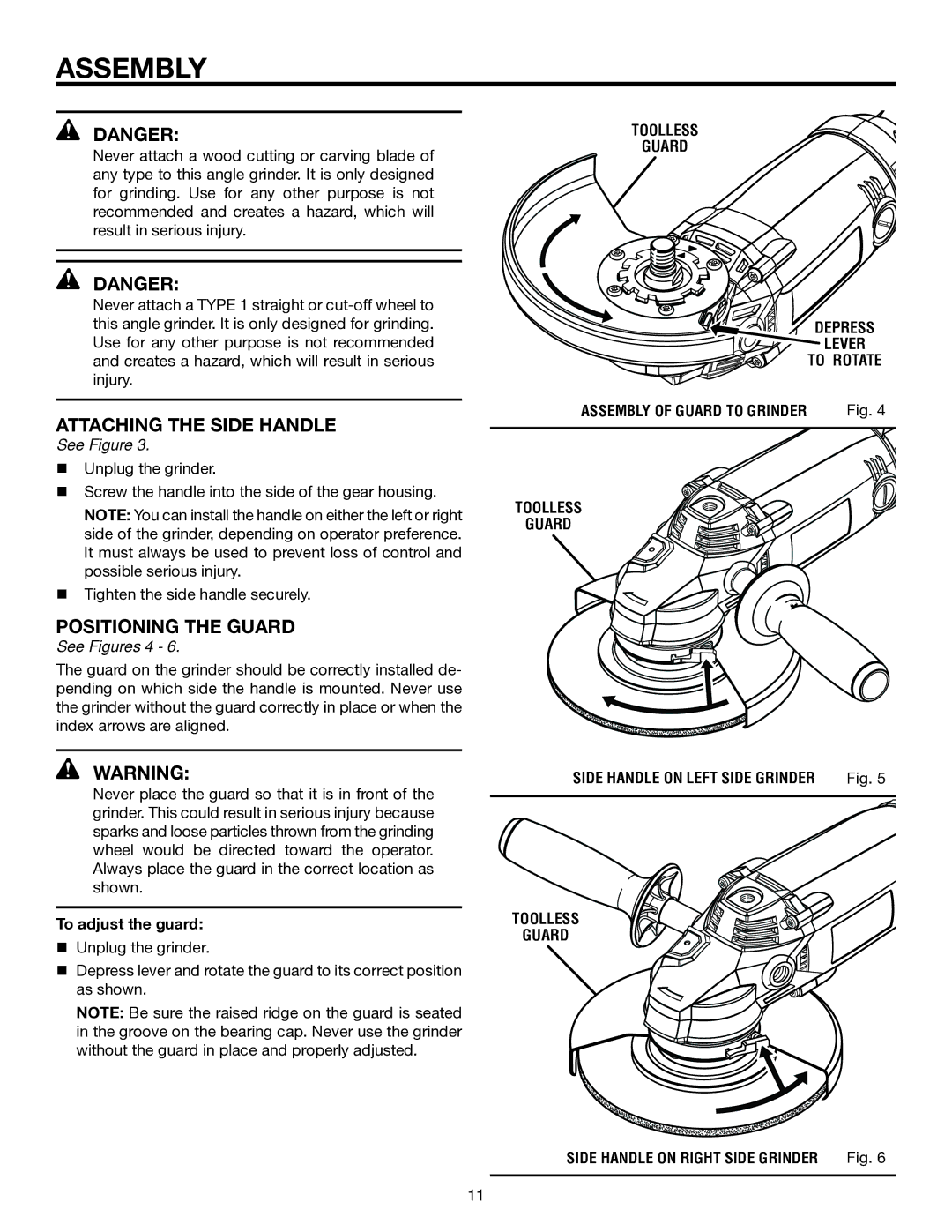 RIDGID R1020 manual Attaching the Side Handle, Positioning the Guard 