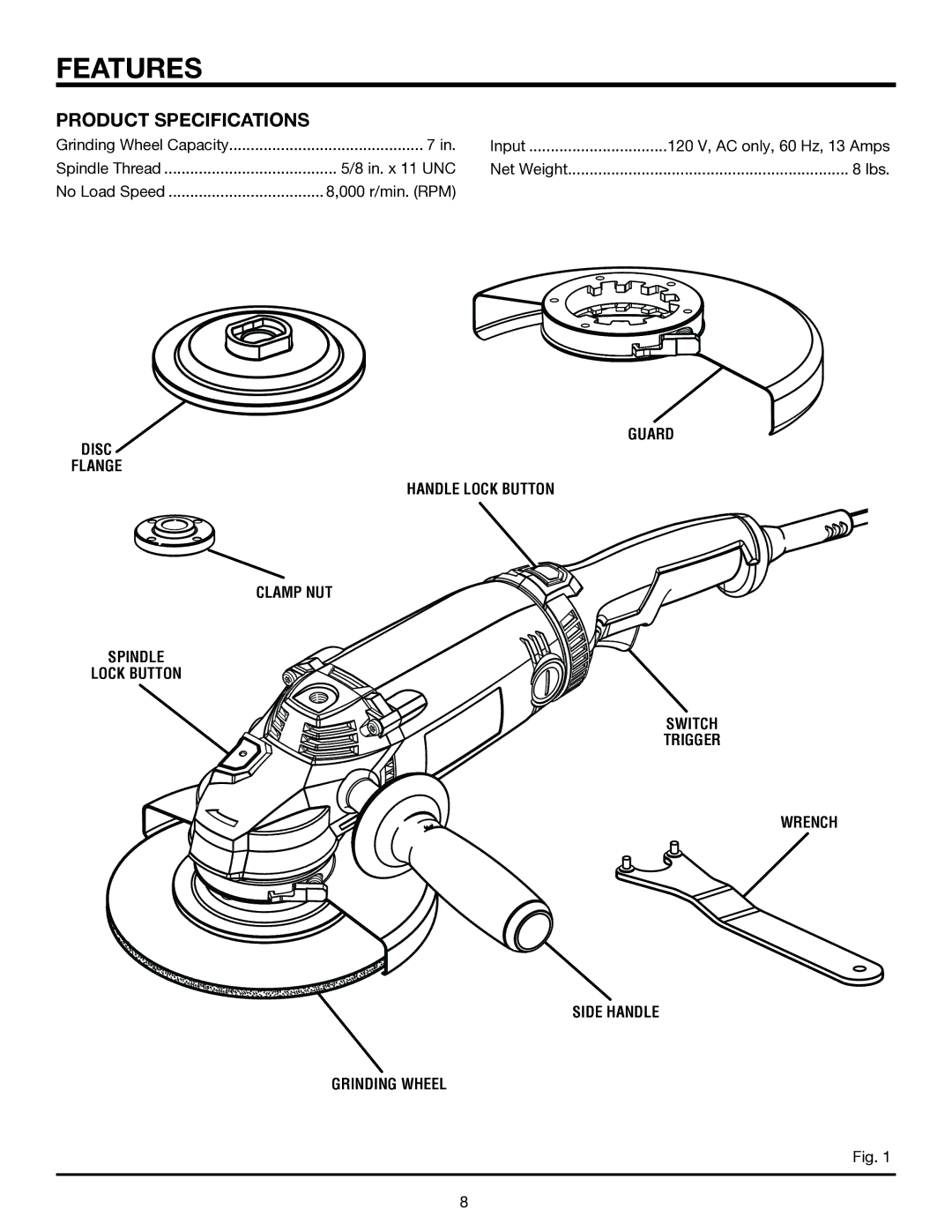 RIDGID R1020 manual Features, Product Specifications 