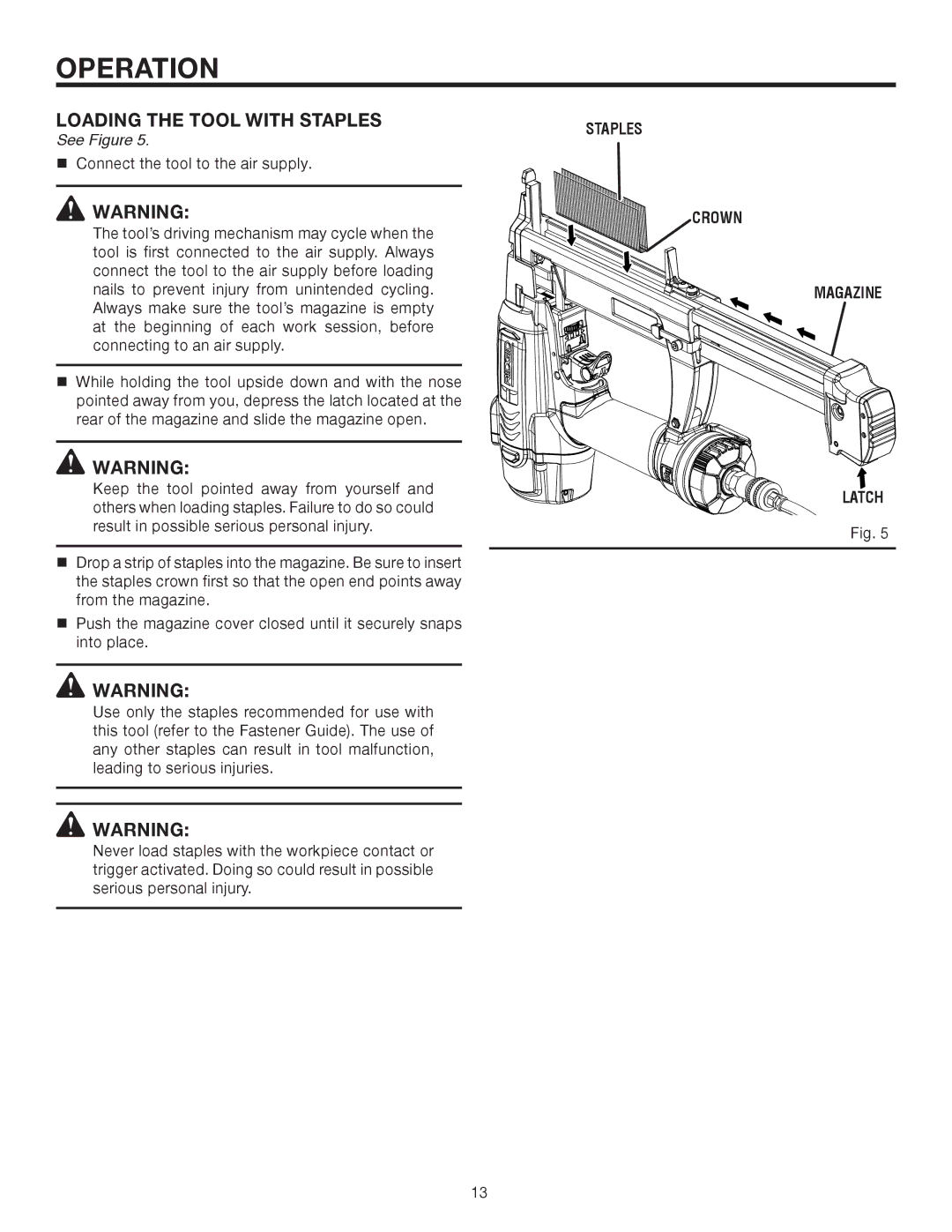 RIDGID R150FSA manual Loading the Tool with Staples 