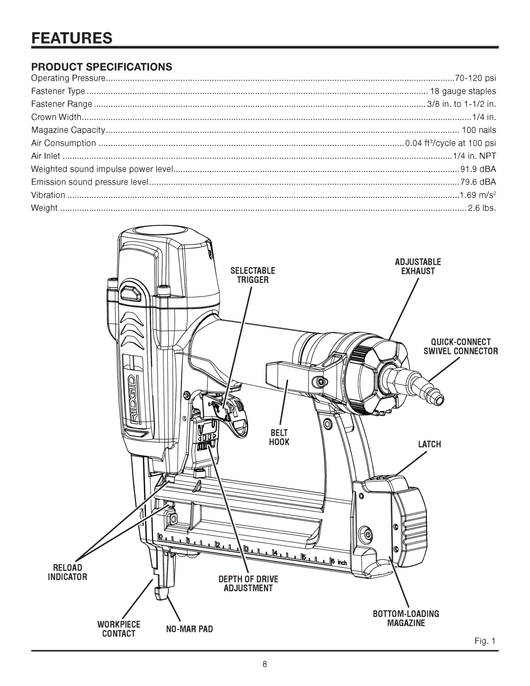 RIDGID R150FSA manual Features, Product Specifications 