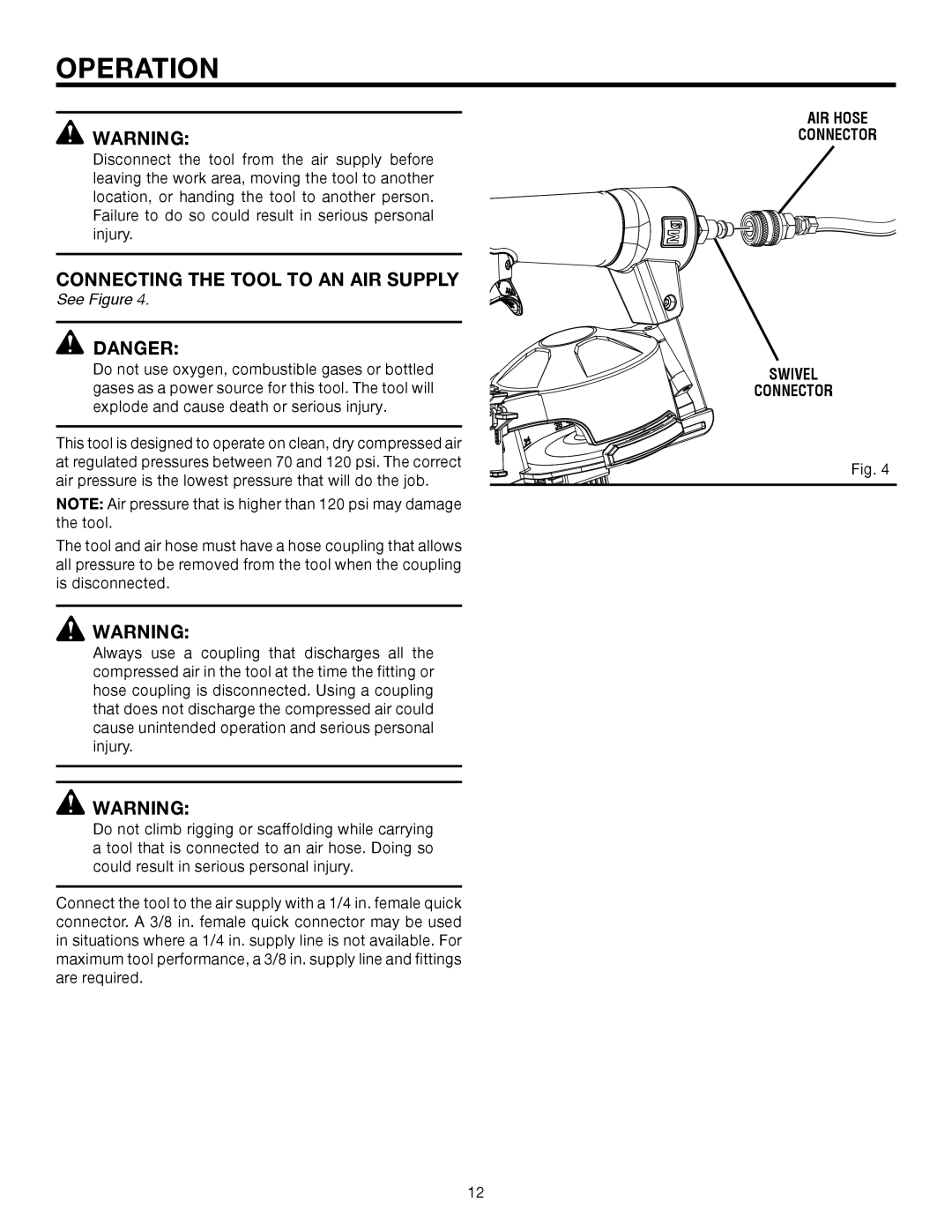 RIDGID R175RNA manual Connecting the Tool to AN AIR Supply 